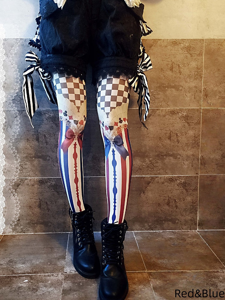 Print Lolita Pattern Chess Striped Tights Colors 3 Poker