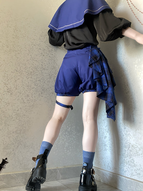 ダークブルーのレイブンクロー王子ロリータセットケープ+ハイウエストショーツ