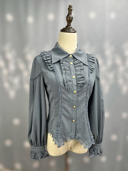 Graues elegantes Langarmhemd mit spitzem Kragen