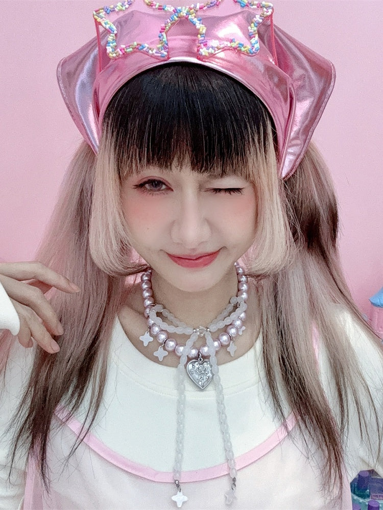 Bowknot Lila Design Perlen Y2K Anhänger Herz Halskette