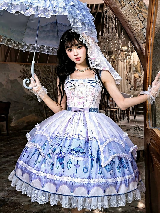 Kawaii Floral Bowknot JSK Dress with Overlay - Mademoiselle Pearl