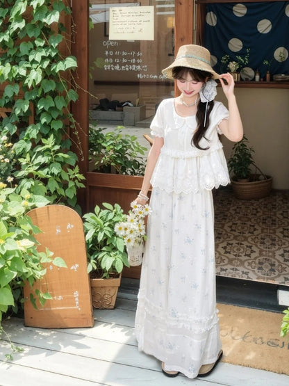 レーストリムブラウス ホワイト ピーターパンカラー パフスリーブ