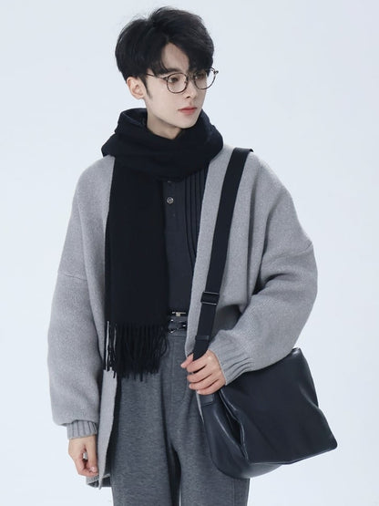 Gray Knit Buckle Cardigan with Unisex Closure Ouji