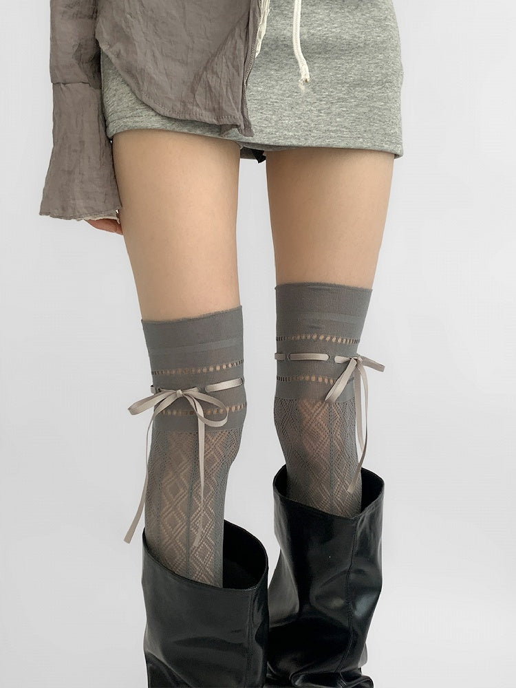 Diamond Decoration with Pattern 5 Cutout Bow Design Colors Stockings