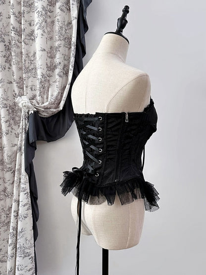 Gothic Schwarzes Korsett-Oberteil mit Stäbchen Lolita