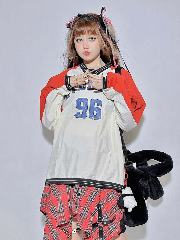 White/Black V-Neck Number Sweatshirt