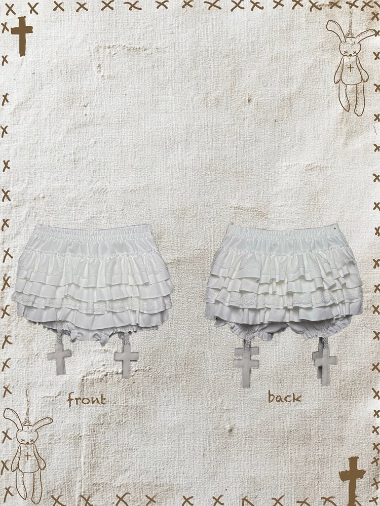 Trim Black/White Gothic Mini Tiered Lace Skort with