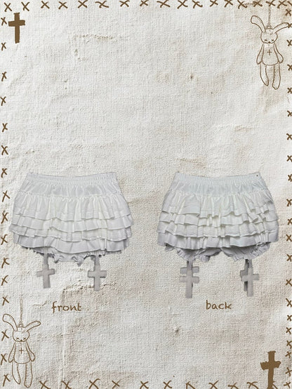 Trim Black/White Gothic Mini Tiered Lace Skort with