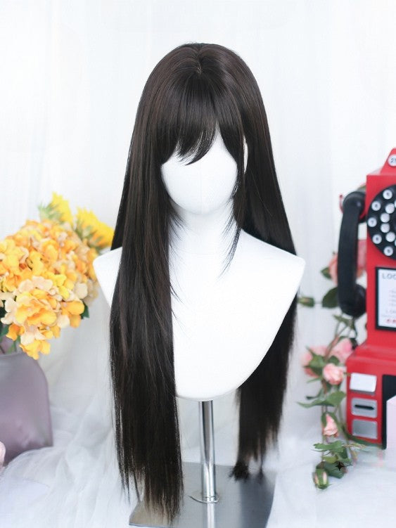 Straight Tea Length 60-65CM Wig Black