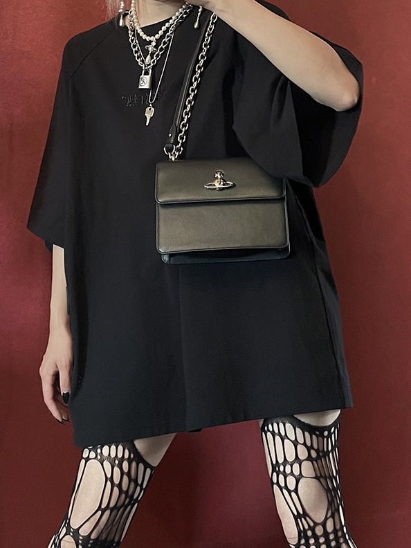 Oversized Dark with Dress Black Frenzy Tonal T-Shirt Embroidery