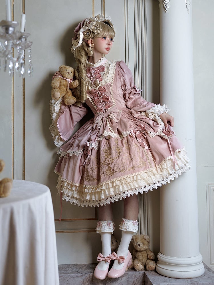 und Stickerei Kerzenständer Kerze Glocke Kleid Rosa Ärmel Samt