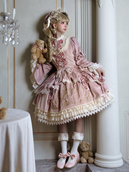 und Stickerei Kerzenständer Kerze Glocke Kleid Rosa Ärmel Samt