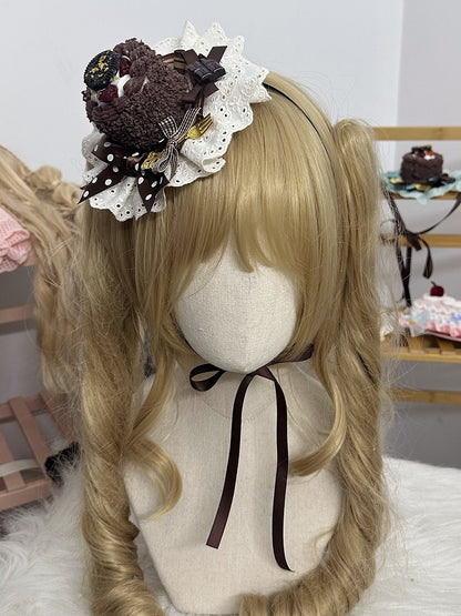With 3 Options Sweet Mini Cake Hat Clips Lolita Chocolate Color