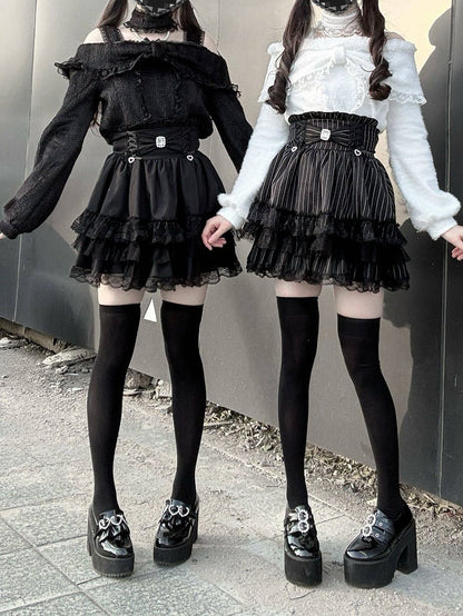 Bow Colors 3 Trim Kei Rhinestone with Decor Jirai Lace Skirt