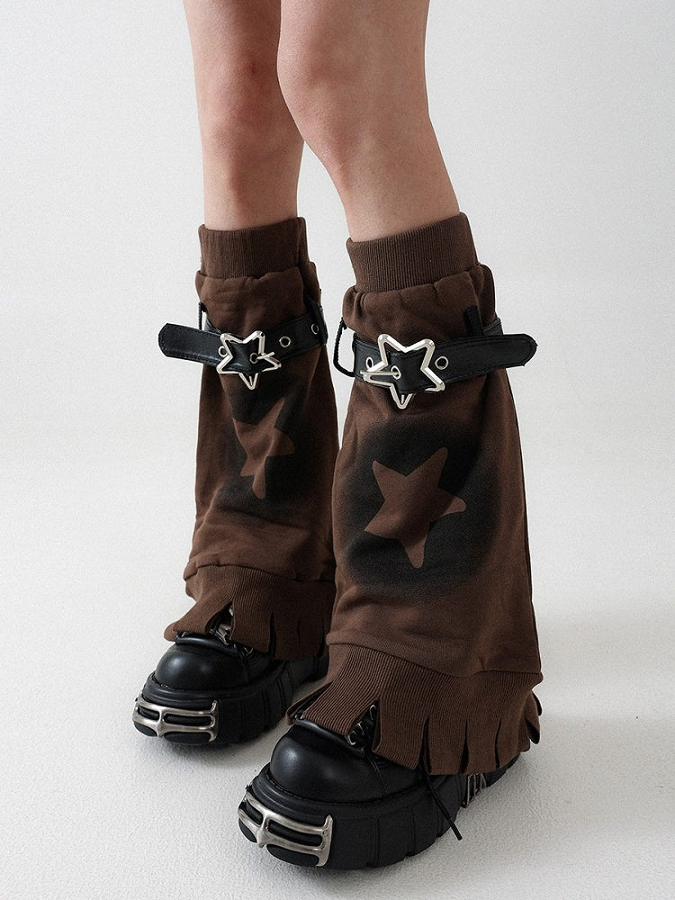 Retro Black Star Leg Warmers with Buckle - Solost