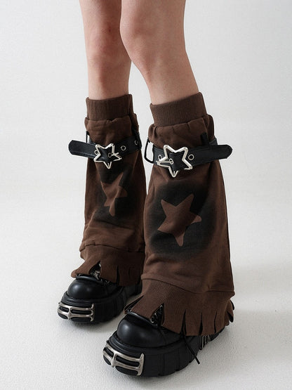 Retro Black Star Leg Warmers with Buckle - Solost