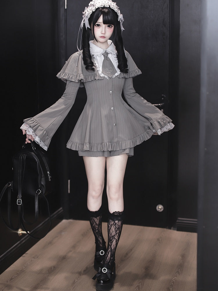 with White Lace Dangling Cross Hairband Jirai Chain Ruffle Gray Kei and