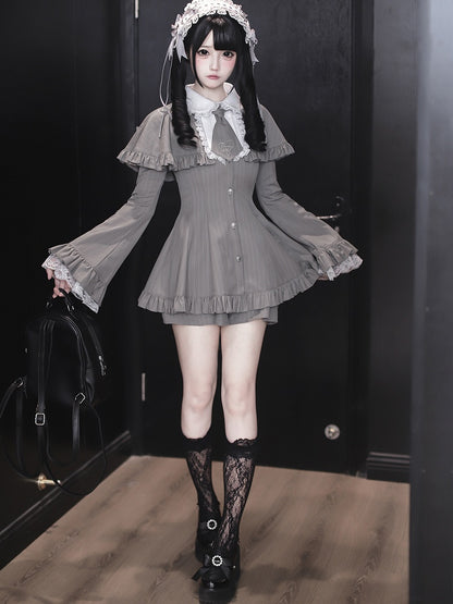 with White Lace Dangling Cross Hairband Jirai Chain Ruffle Gray Kei and