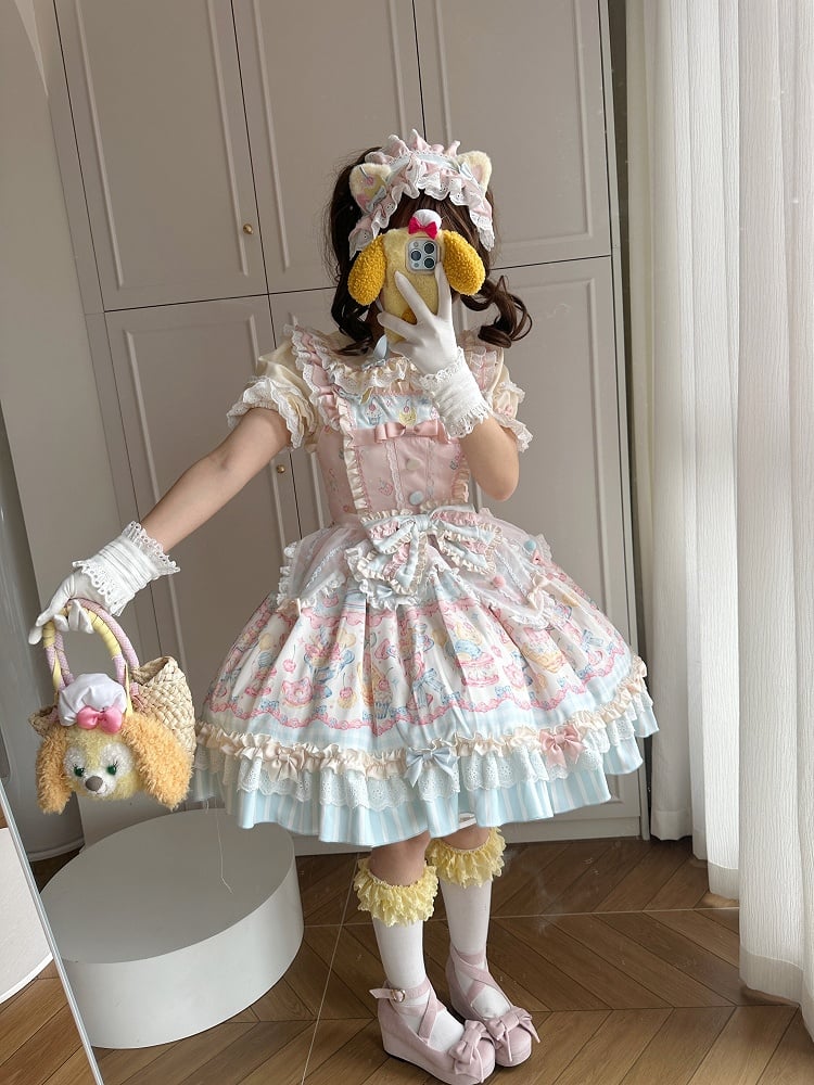 White Tulle Bow-Decorated Apron Lolita