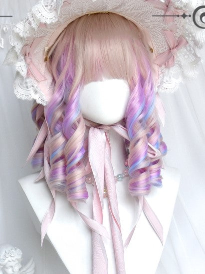 Roman Wigs Medium Macaroon Full Bangs With Color Curly