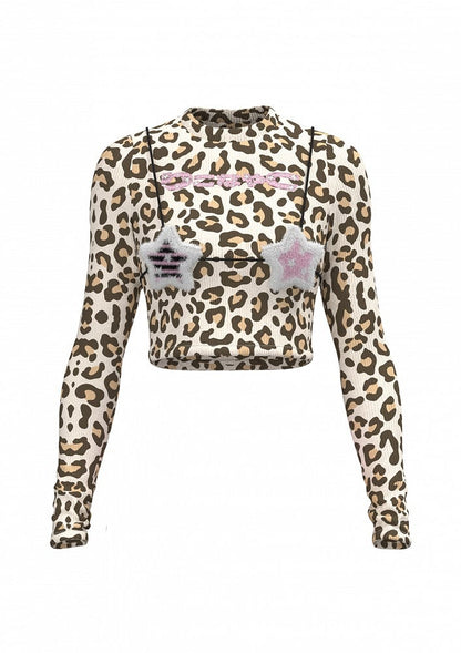 Top Glamorous Cropped Fashion Leopard Gyaru Slim-Fit-Muster