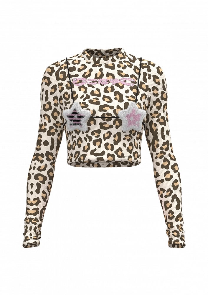 Gyaru Leopard Cropped Slim-Fit Top by Selfish Ghost