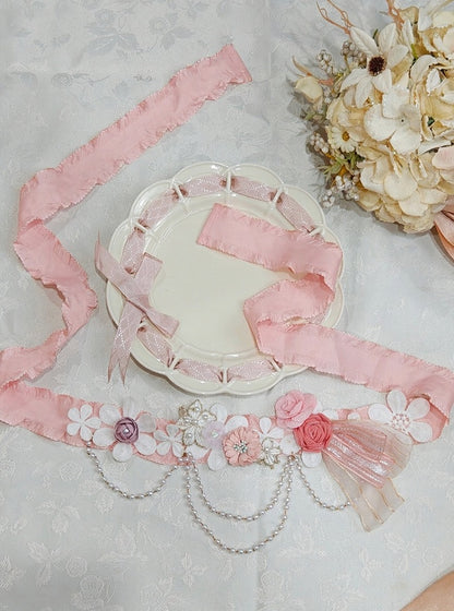 Sweet Embellished Bead Red/Green/Pink Lolita Choker Blue Chains Dark with Floral