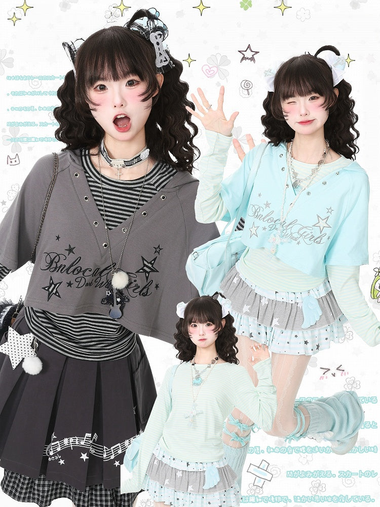 Black & Gray Striped Round Neck Long Sleeve Layering Top - Languid Park