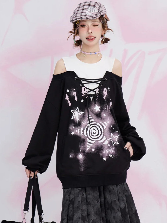 Zweiteiliges Sweatshirt mit schwarzem Stern und Cut-Outs an den Schultern