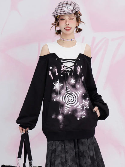 Zweiteiliges Sweatshirt mit schwarzem Stern und Cut-Outs an den Schultern