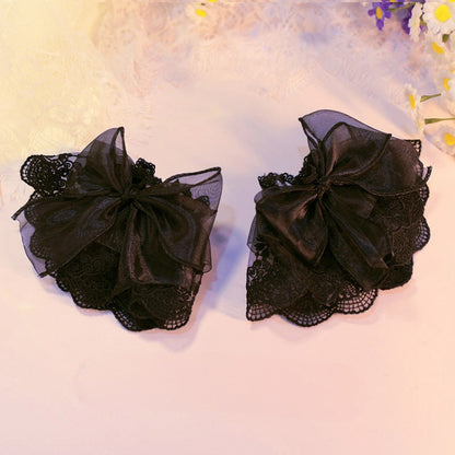 Black/White Gothic Lolita Bow Lace Wrist Cuffs