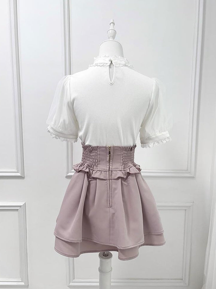 Jirai Kei Blouse Decoration Choker Design White Bowknot and Rhinestone
