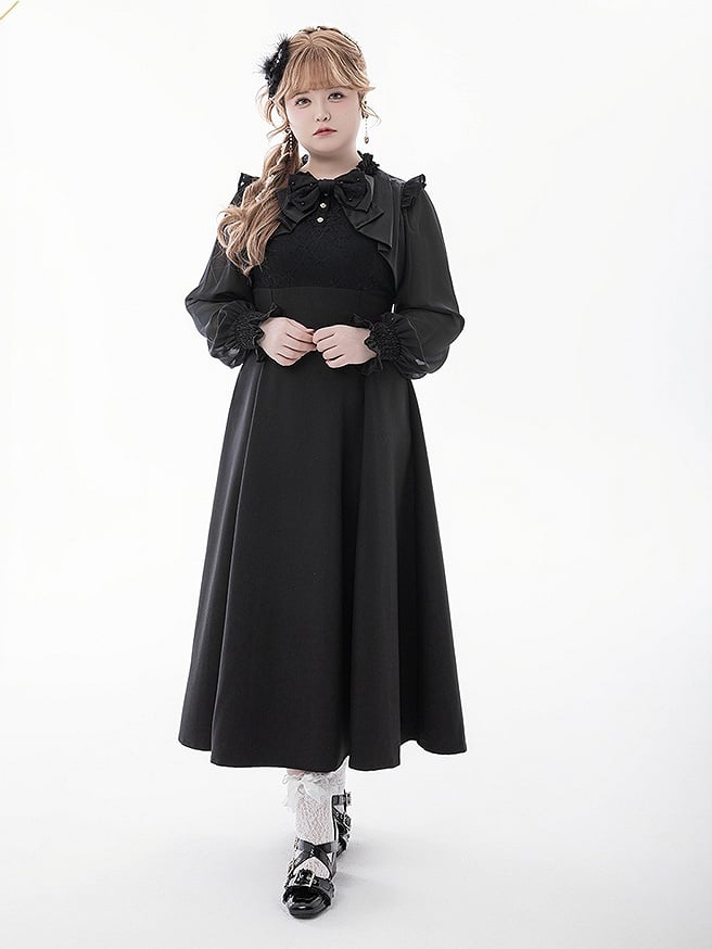 Aesthetic Faux Elegant Clean Design Apricot/Black Two-Piece Maxi Pure Jirai Dress: Kei with