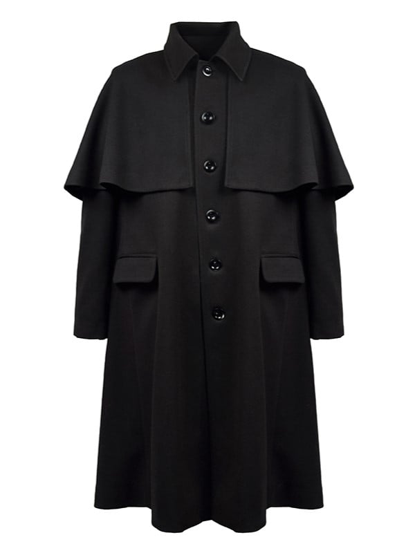 コート スチームパンク ブラック 取り外し可能なケープ