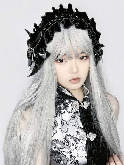 Hairband Punk Bow Black Trim Ruffle