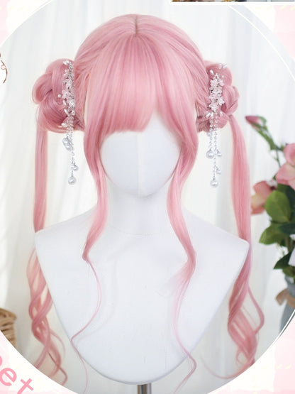 ウィッグ 前髪あり ピンク ウェーブ ロング 80-85cm