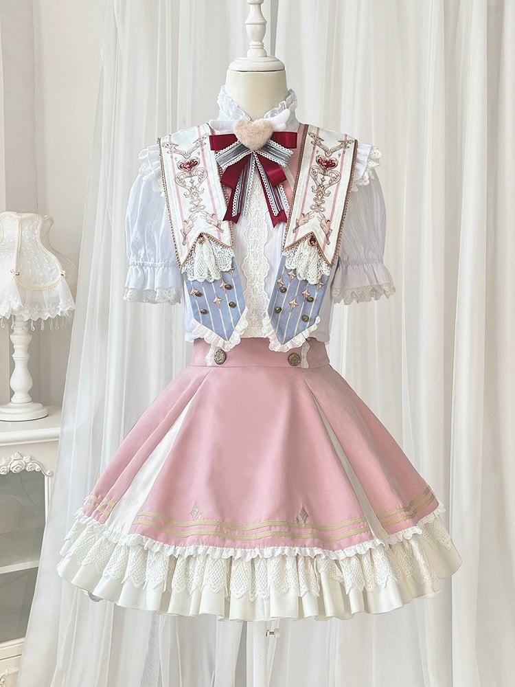 Leg Lolita Warmers Pink + Blouse Set Collar Skirt Ruffled Detachable