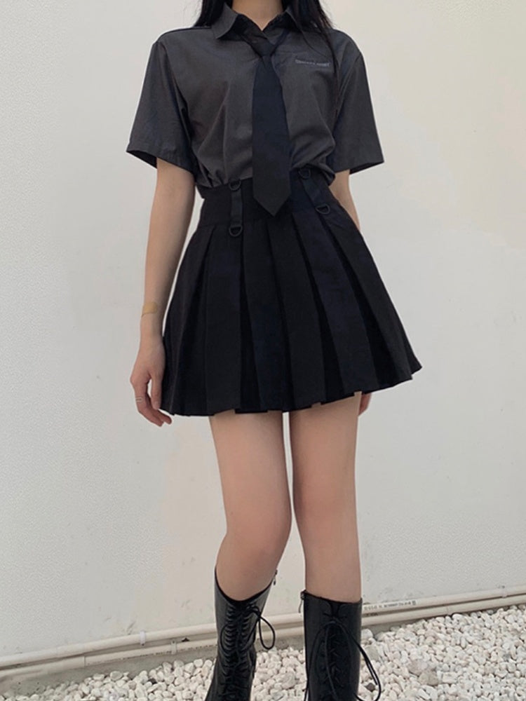 グレーのプレッピーJK制服シャツ（ネクタイ付き）