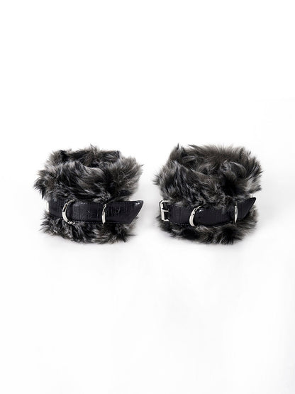Unisex Fur Stud - Detail Patchwork Cuffs Dual Wrist Punk