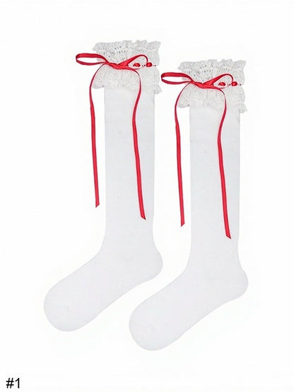 Four-Option Bow Calf Socks with Lace Trim - ModaSwings