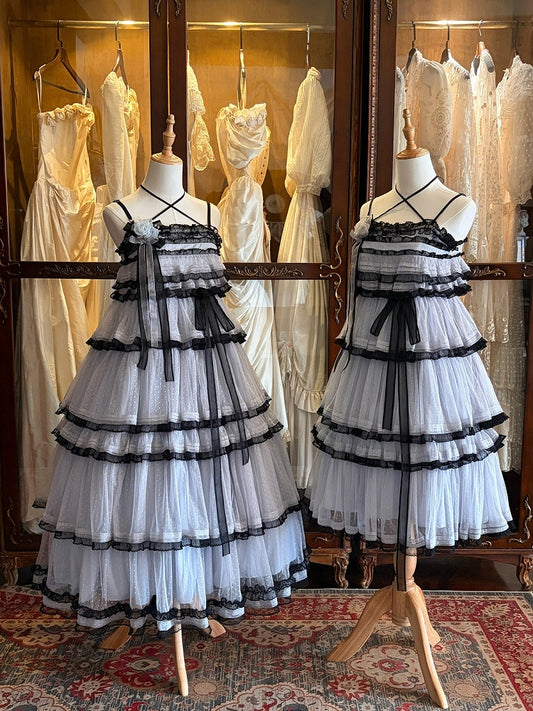 Navy-Black Sweet Lolita JSK with Lace & Layered Skirt - Aisling