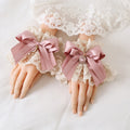 Lolita Bow And Elegant Charm Heart Cuffs Wrist Beige Sweet Pink With