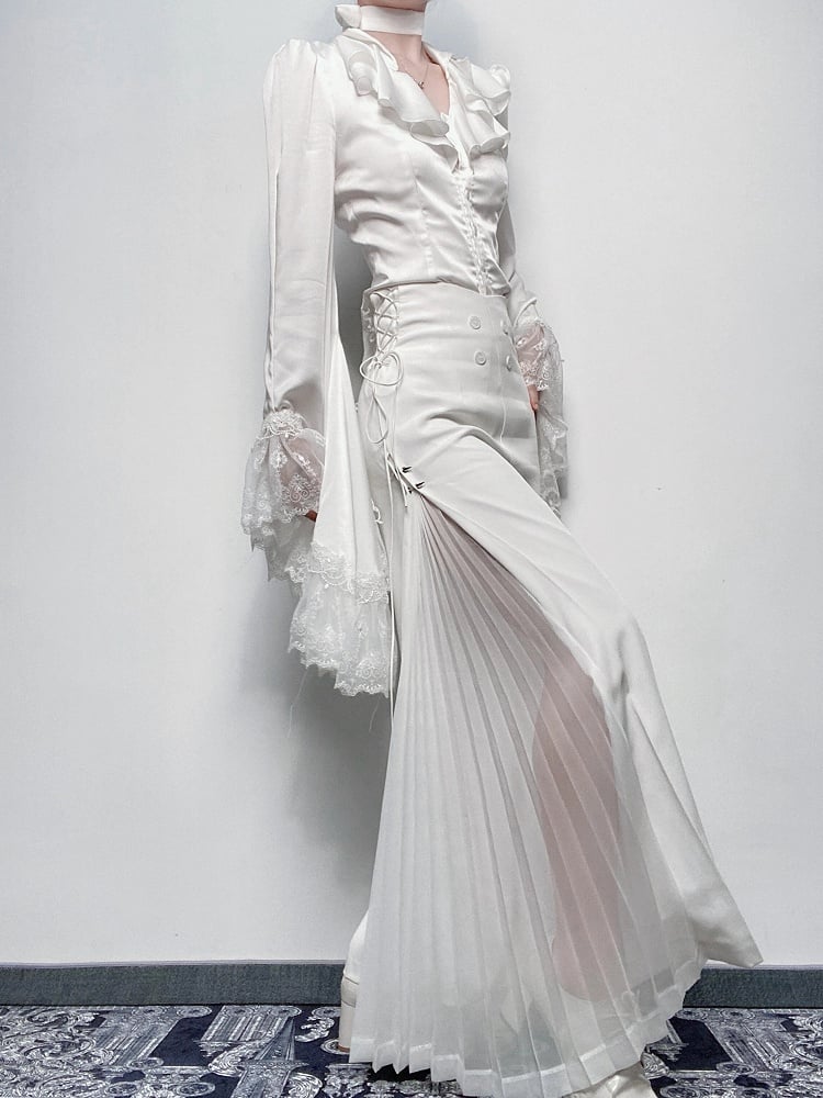 Shirt Trim Lolita Ouji Sleeves And Split-tail Bell Lace Gothic With White