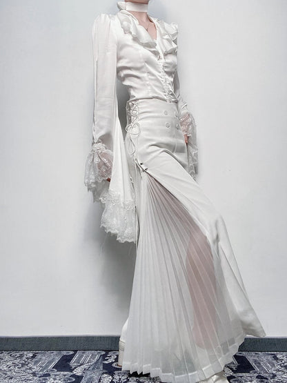 Shirt Trim Lolita Ouji Sleeves And Split-tail Bell Lace Gothic With White