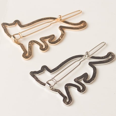 Hairclip Metal Silhouette Minimalist Cat Golden/Silver