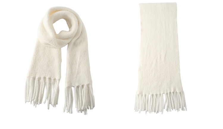White Fringe Hem Knit Scarf