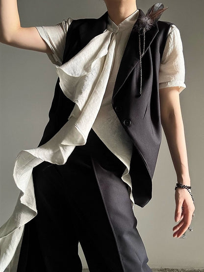 Cascading Prince Short Ruffle Light - Ouji Accents Asymmetrical Hem Shirt Sleeves Green