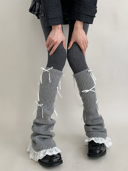 Colors) Ribbed Leg Lace Bow (4 Knit Warmers Trim