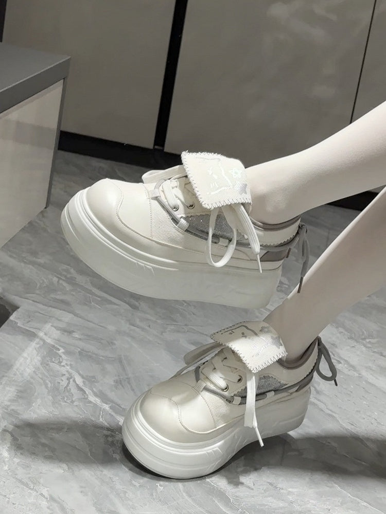 Canvas White Print Lace-up Kawaii Daily Cat Design with Sneakers