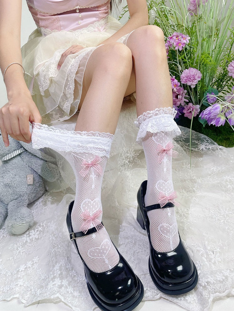 Couleurs Cœur Nœud Style : Lolita (2 Chaussettes Blanches)